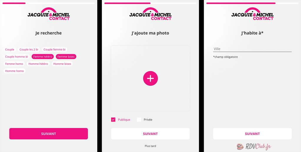 version mobile du site Jacquie et Michel Contact